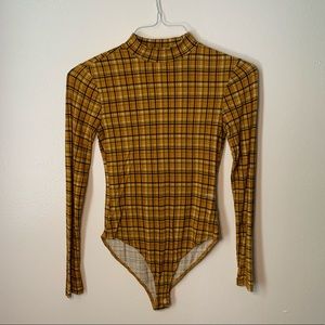 Forever 21 Plaid Mock Neck Long Sleeve Bodysuit